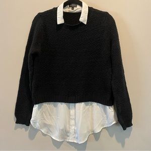 The Limited layering sweater, black knit and faux off-white blouse